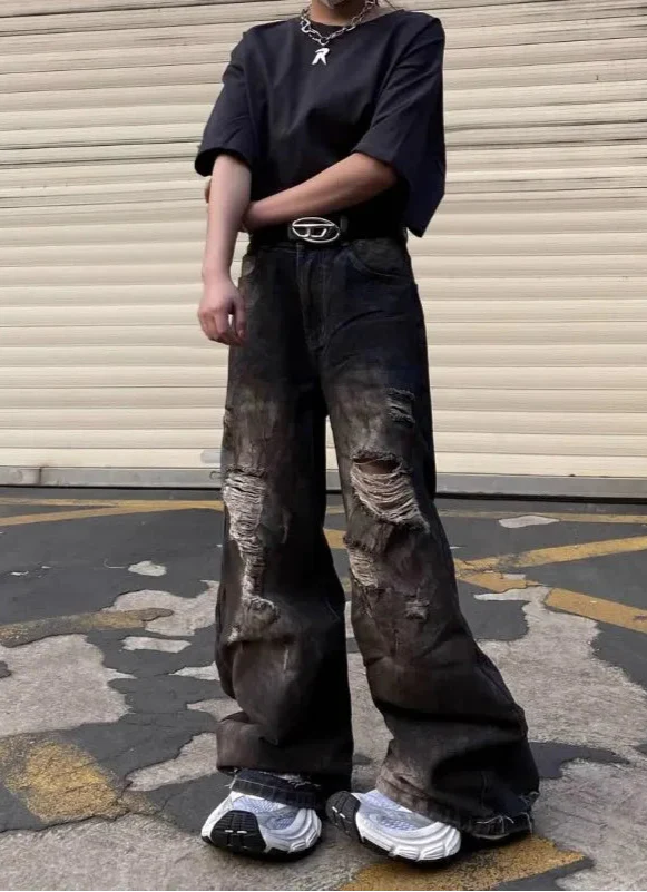 Vintage Cool Ripped Loose Fit Wide Jeans