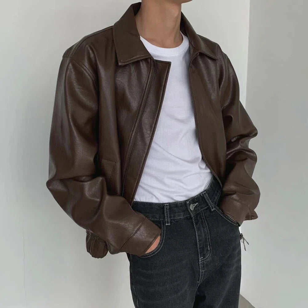 Long-lasting Retro Loose British Leather Jacket