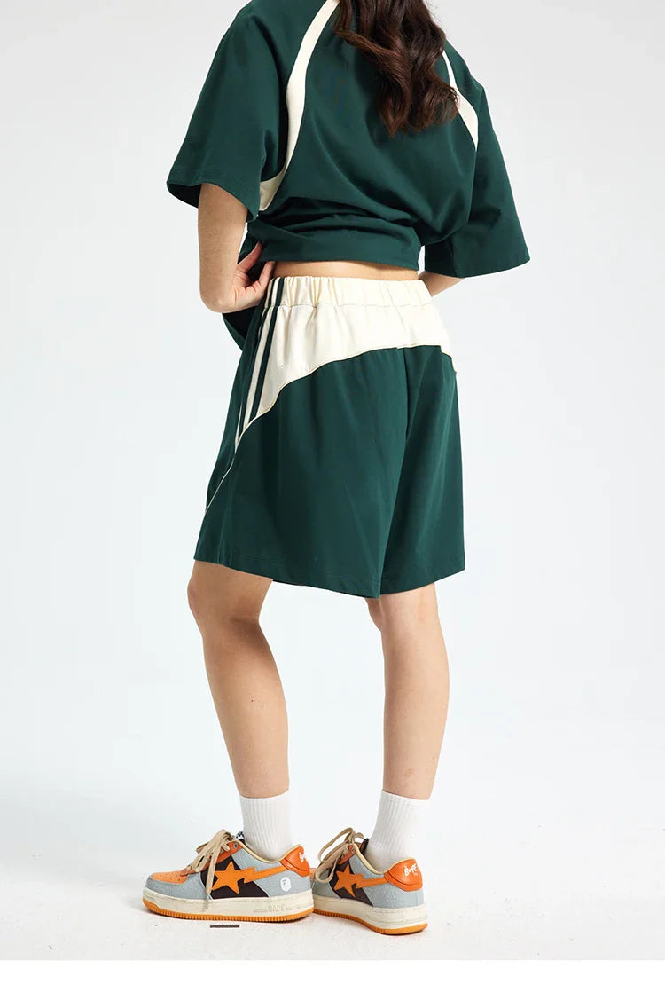 Pantaloncini larghi a righe patchwork