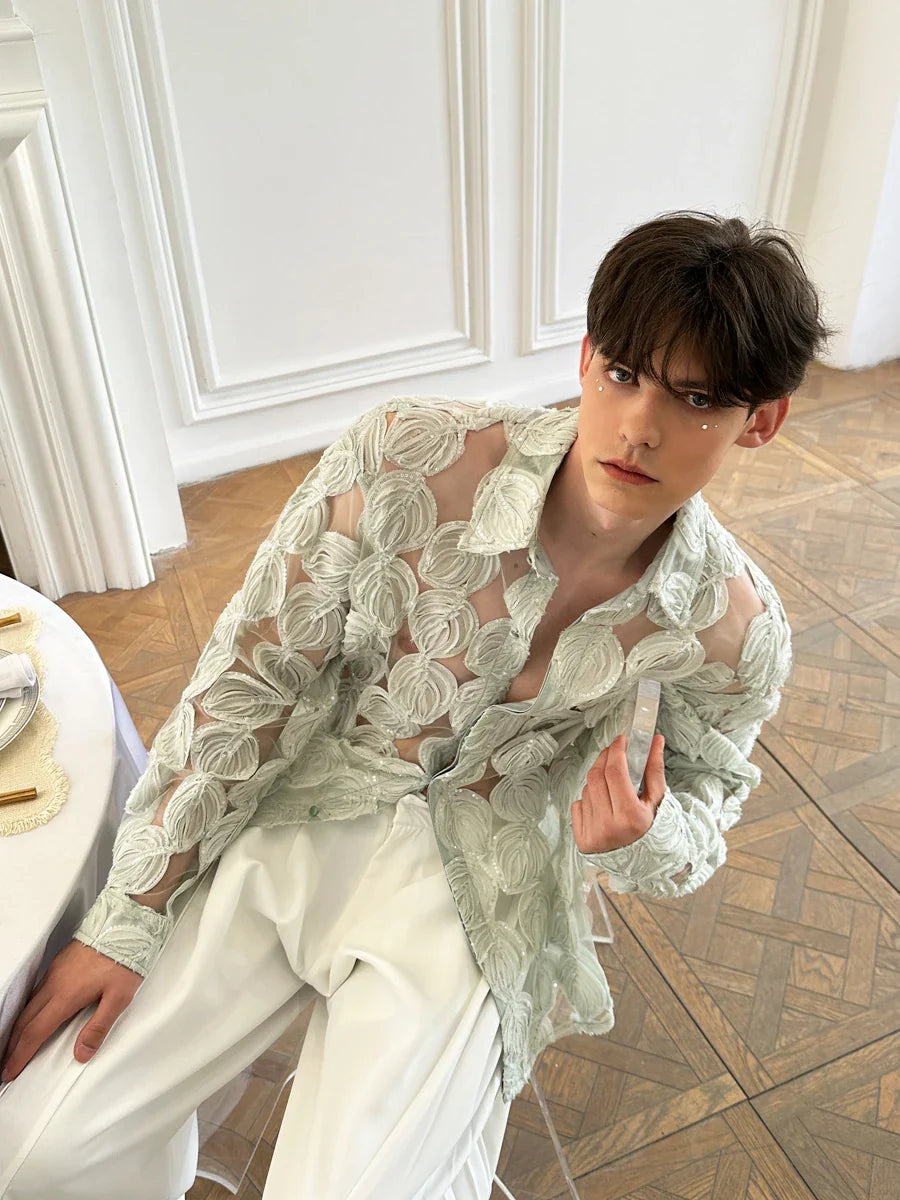 Camisa de solapa de manga larga transpirable y elegante