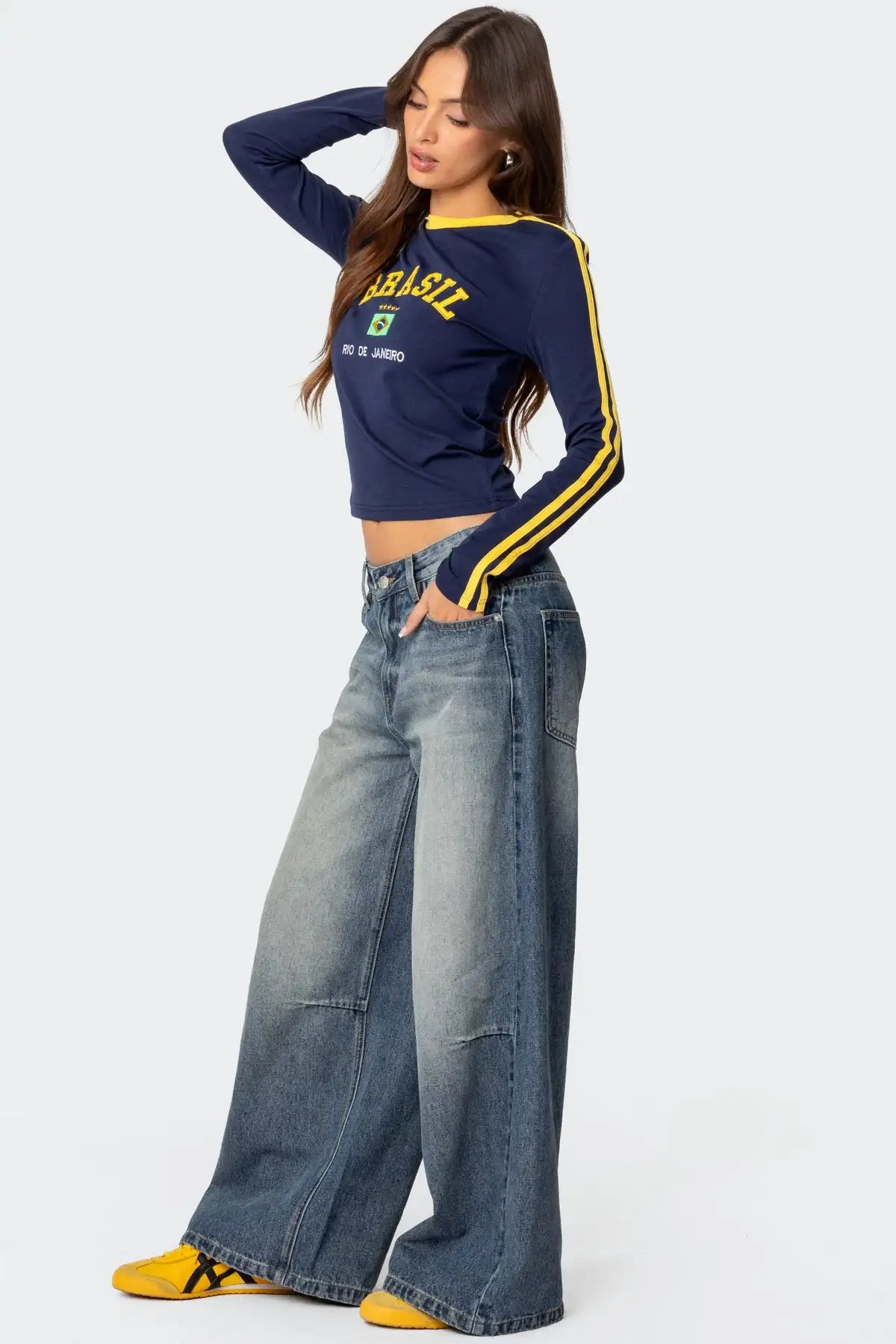 Brazilian Vintage Letter Print Crop T-Shirt