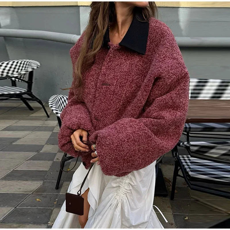 Chaqueta elegante con paneles y cuello vuelto para mujer