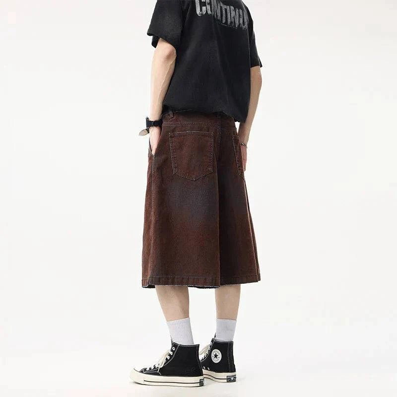 Insulated Cool Brown Washed Wide Leg Jorts