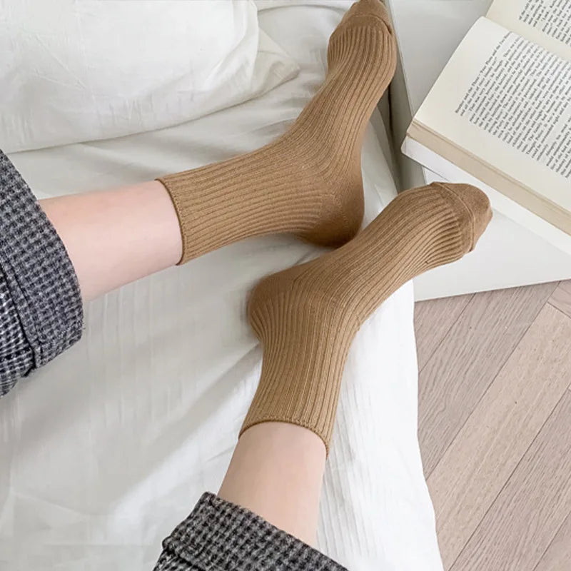 Cozy Neutral Vertical Striped Tube Socks