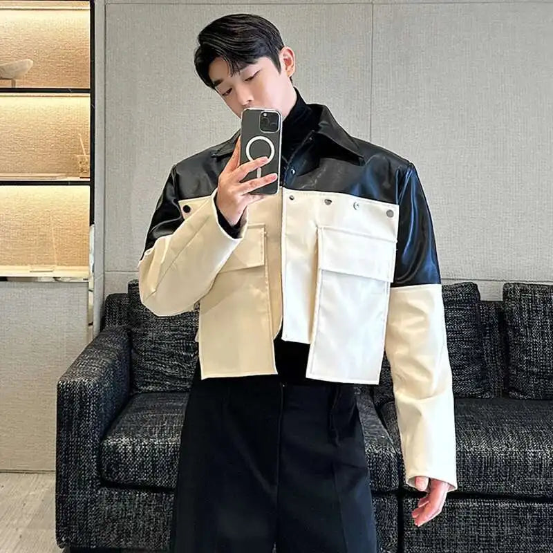 Patchwork Color Contrast Faux Leather Jacket