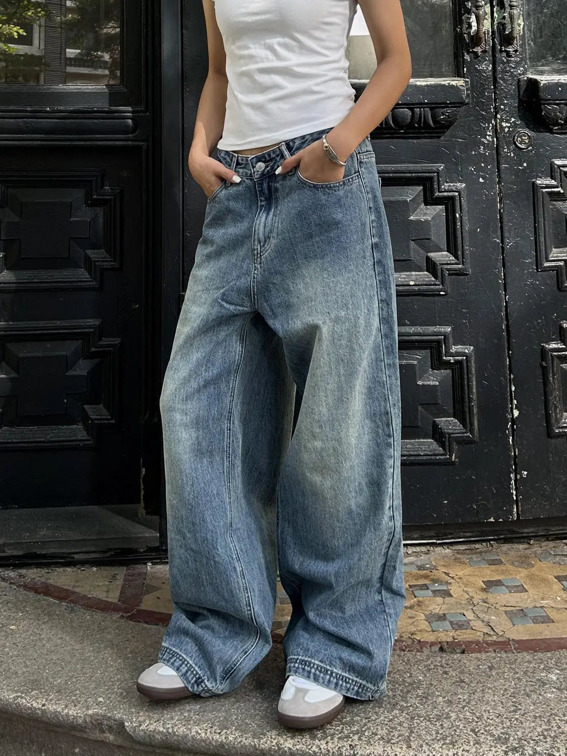 Vintage Washed Blue Wide Leg Jeans
