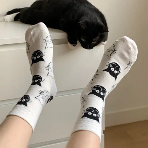 Meias de Algodão Femininas com Desenho de Gatinho Fofo - 3