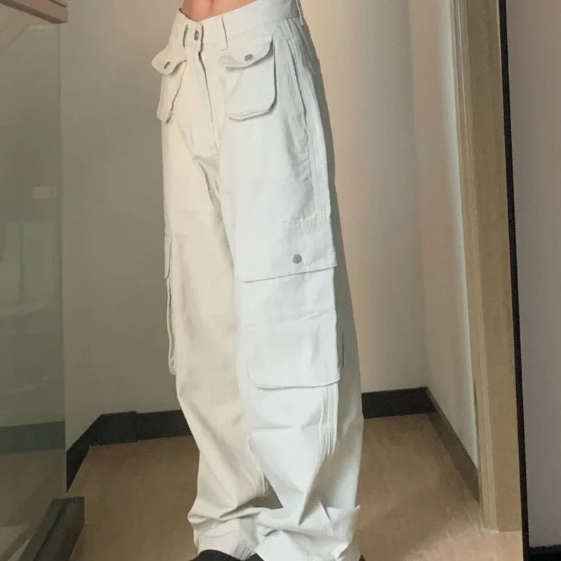 High Waist Solid Color Cargo Pants