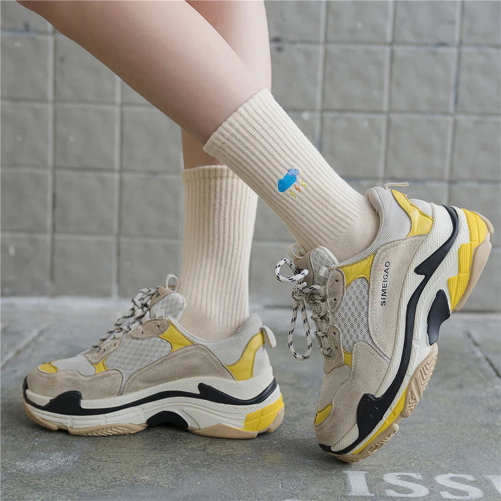 Colorful Weather Forecast Pattern Embroidery Socks
