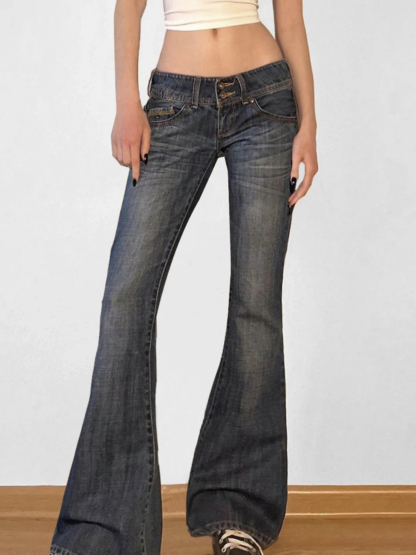 Y2K Vintage Flared Button-Up Low Jeans