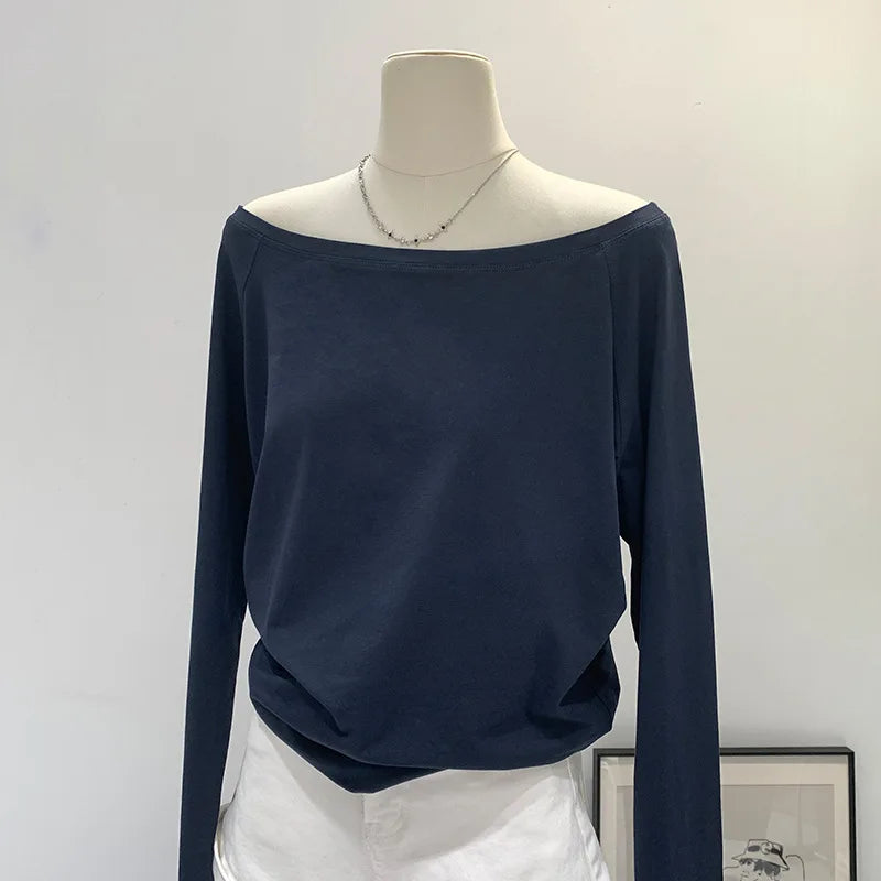 Cozy Cotton One Shoulder Long T-shirt