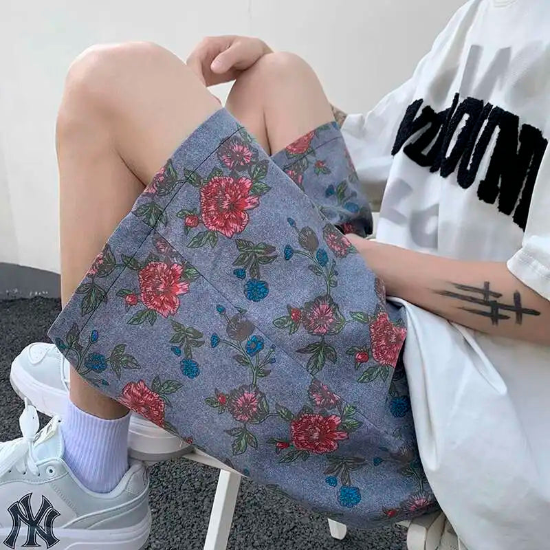 Shorts de playa para hombre con estampado floral retro