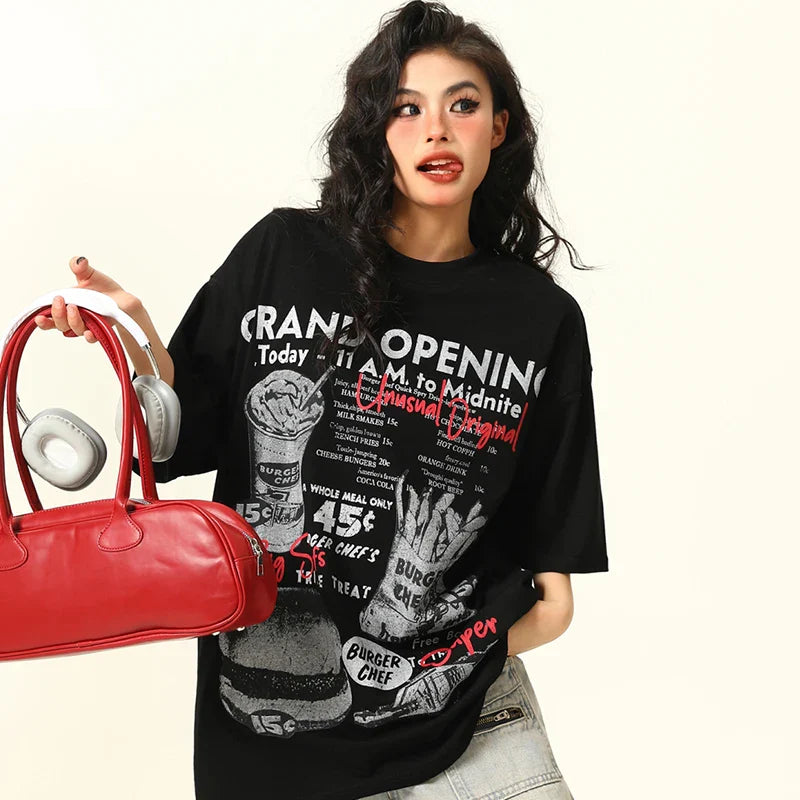 T-shirt à manches courtes vintage américain rétro dessiné à la main