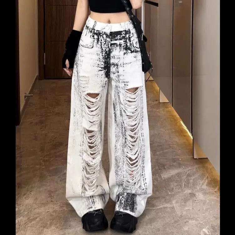 Jean déchiré vintage pour femme style streetwear