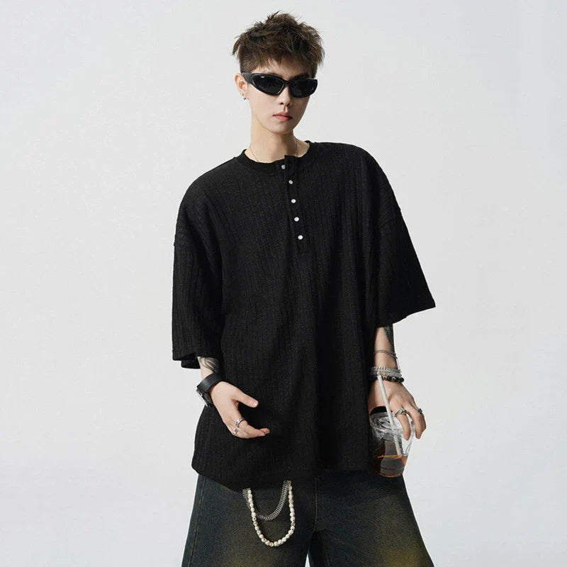 Cool Button Design Solid Color Round T-Shirt