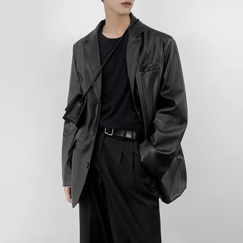 Veste en cuir PU style moto grunge pour homme