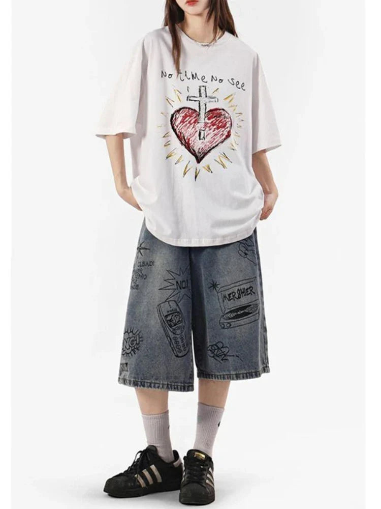 Y2K Women's Printed Washed Jorts