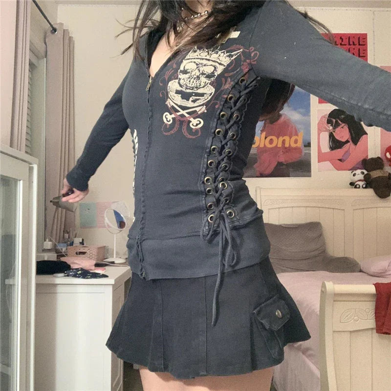 Xingqing Grunge Punk Gothic Zip-Up Sweatshirt