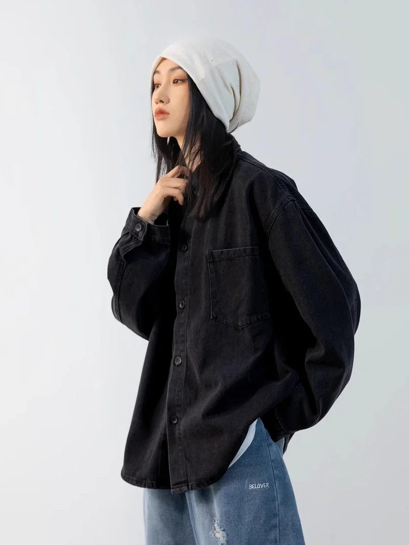 Chic Oversized Black Denim Jacket
