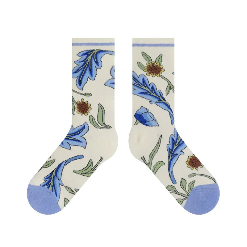 Stylish Retro Flower Tube Socks Women