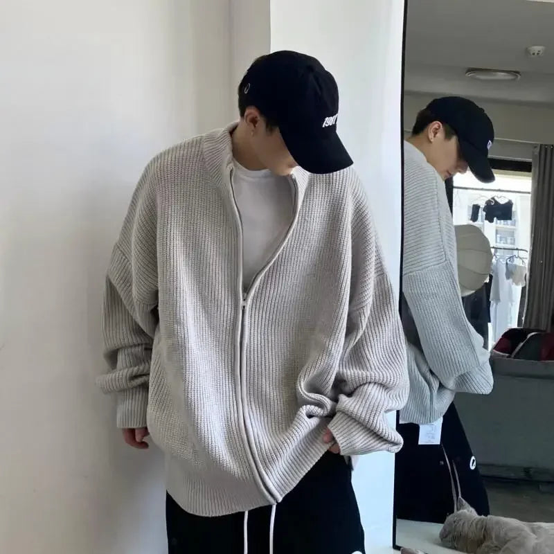Y2K Green Knit Collared Zip-Up Sweater
