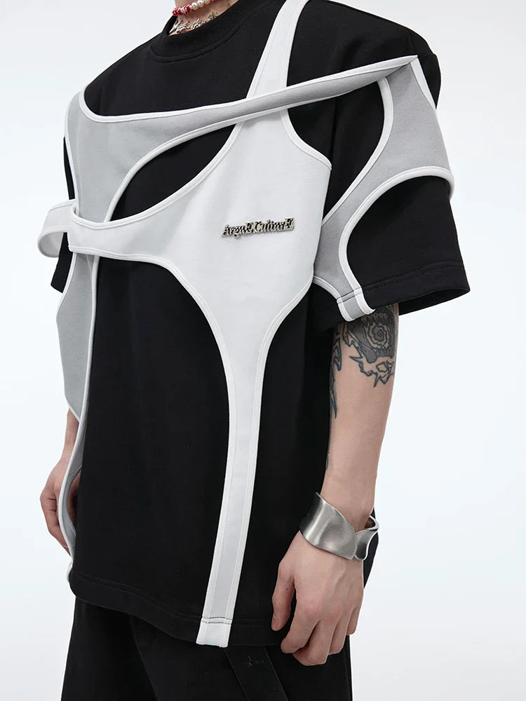 Men Streetwear Color Contrast Splicing Design T-Shirt
