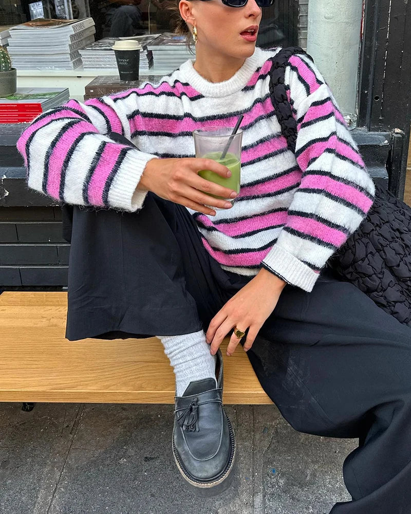 Vintage Creative Striped Knitwear Cool Sweater