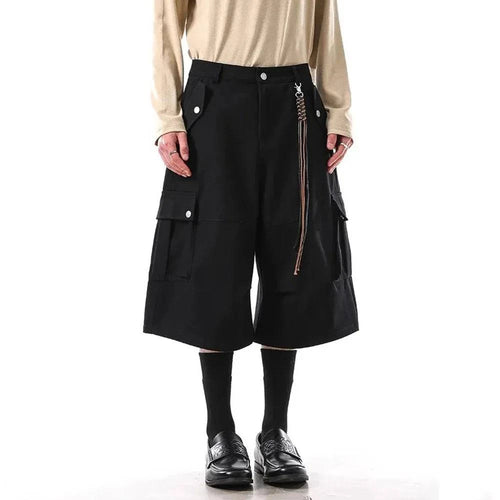 Bermudas Cargo Jeans de Longa Duração com Personalidade Retrô - Preto / XXL