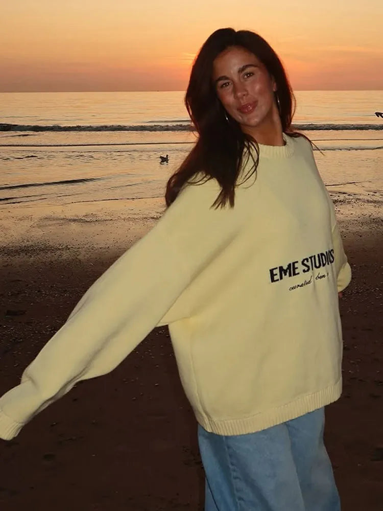 Elegant Yellow Round Neck Knitted Sweater
