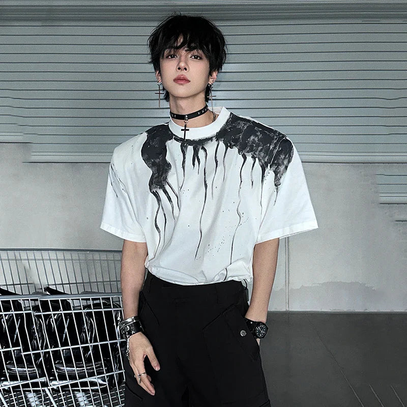 Ink Splash Round Collar Casual T-Shirt