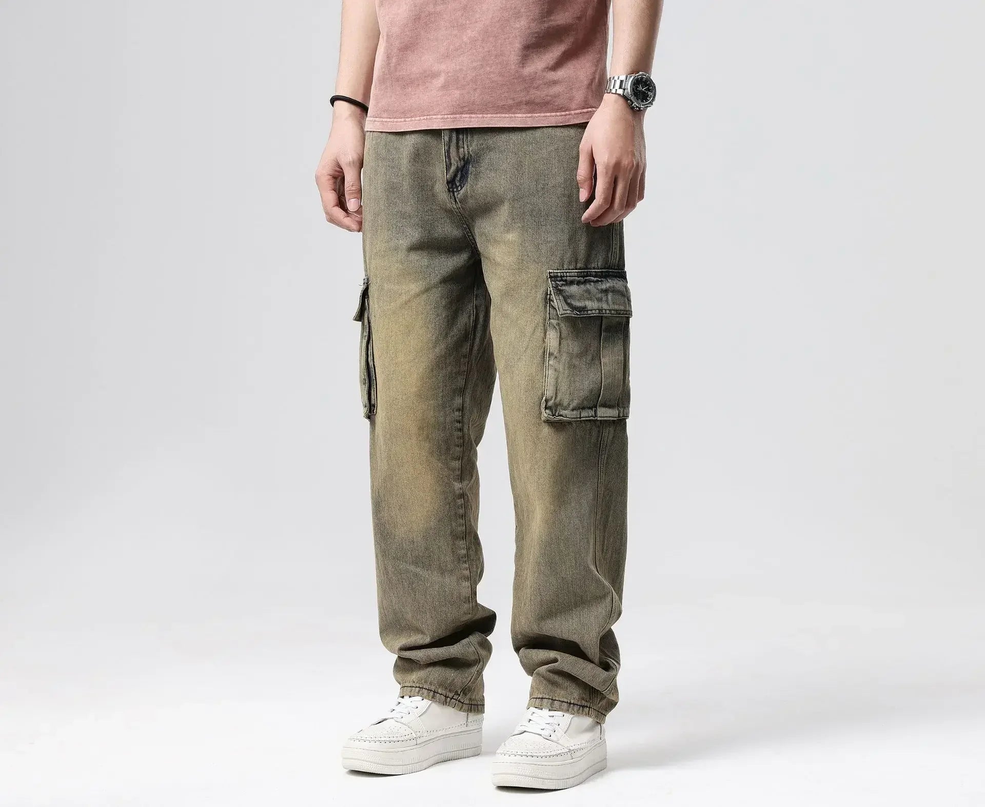 Jean droit baggy taille haute effet usé