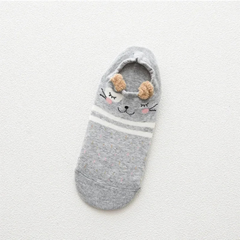 Cute Cartoon Animal Cotton Invisible School Socks