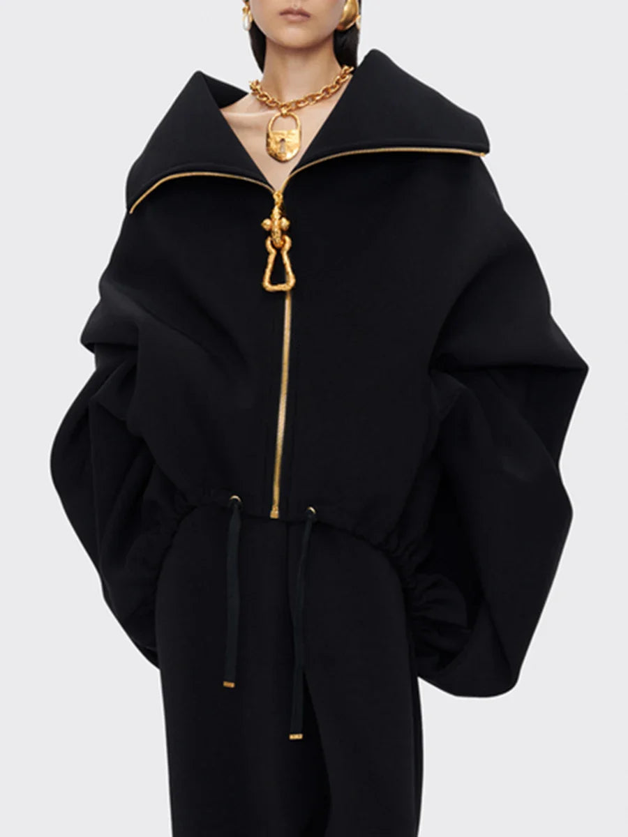 Women Stylish Loose Spliced Zipper Jacket