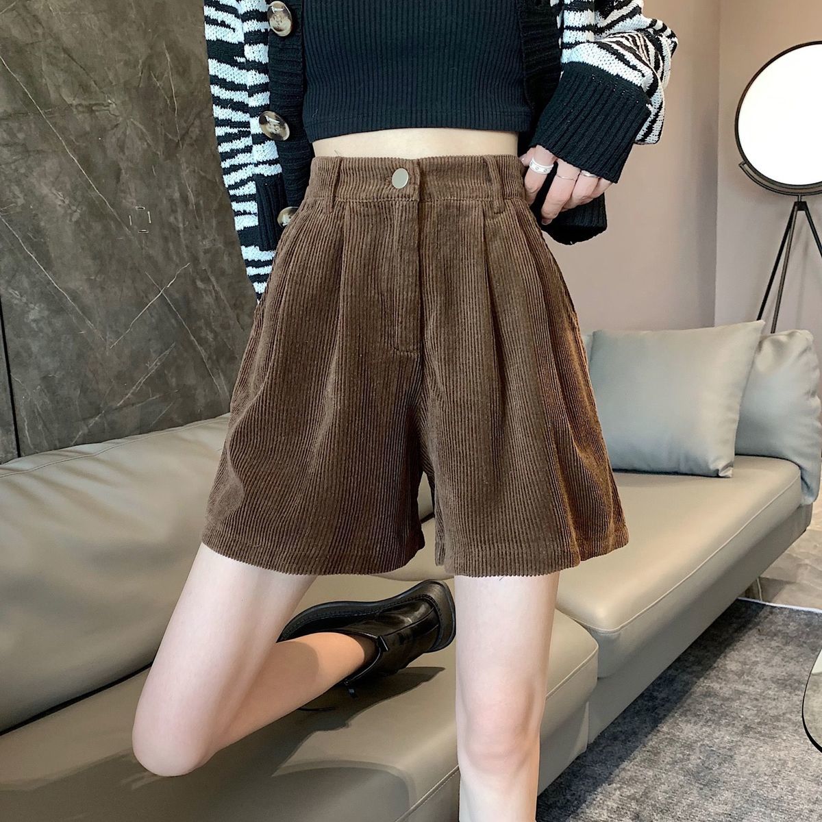 Corduroy hoge taille vintage shorts