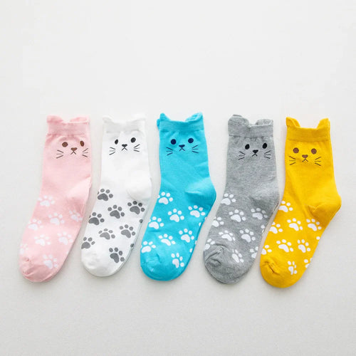 Meias de Algodão com Desenho de Orelhinhas de Gato - cinza