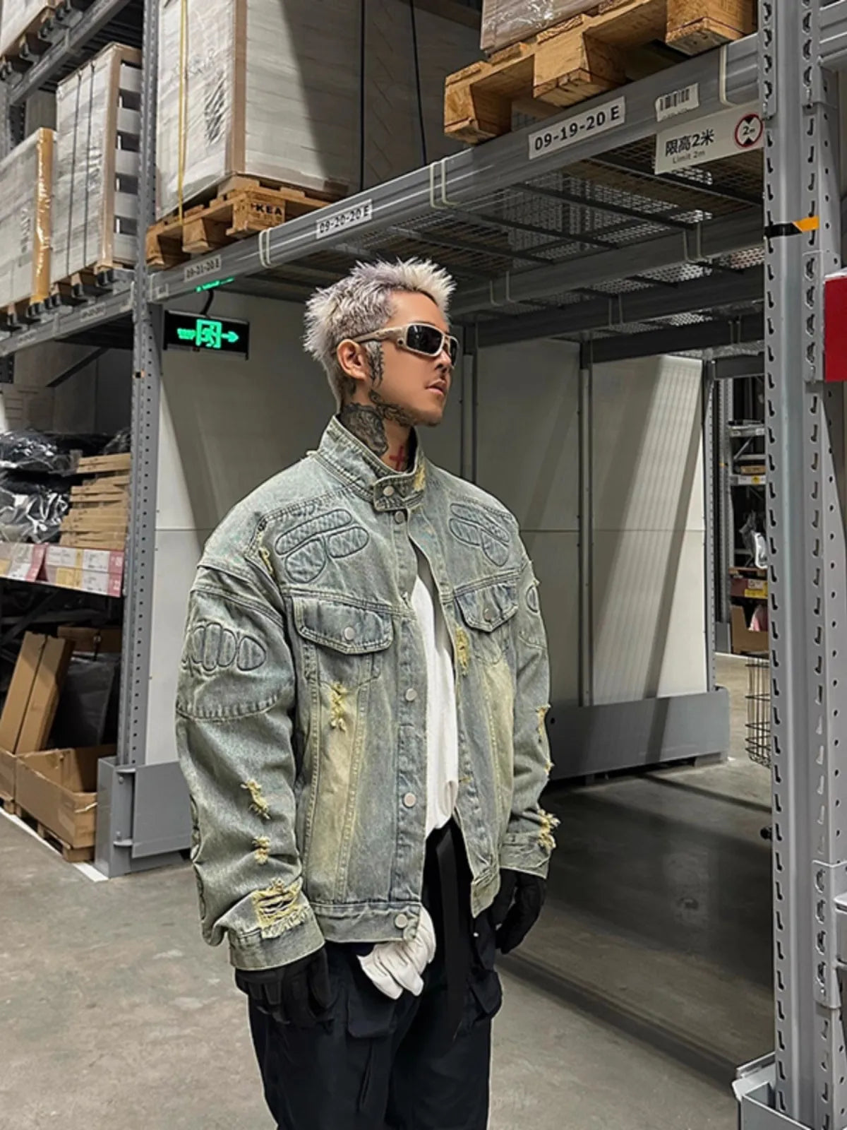 Chaqueta vaquera acolchada, ligera y desgastada de estilo retro