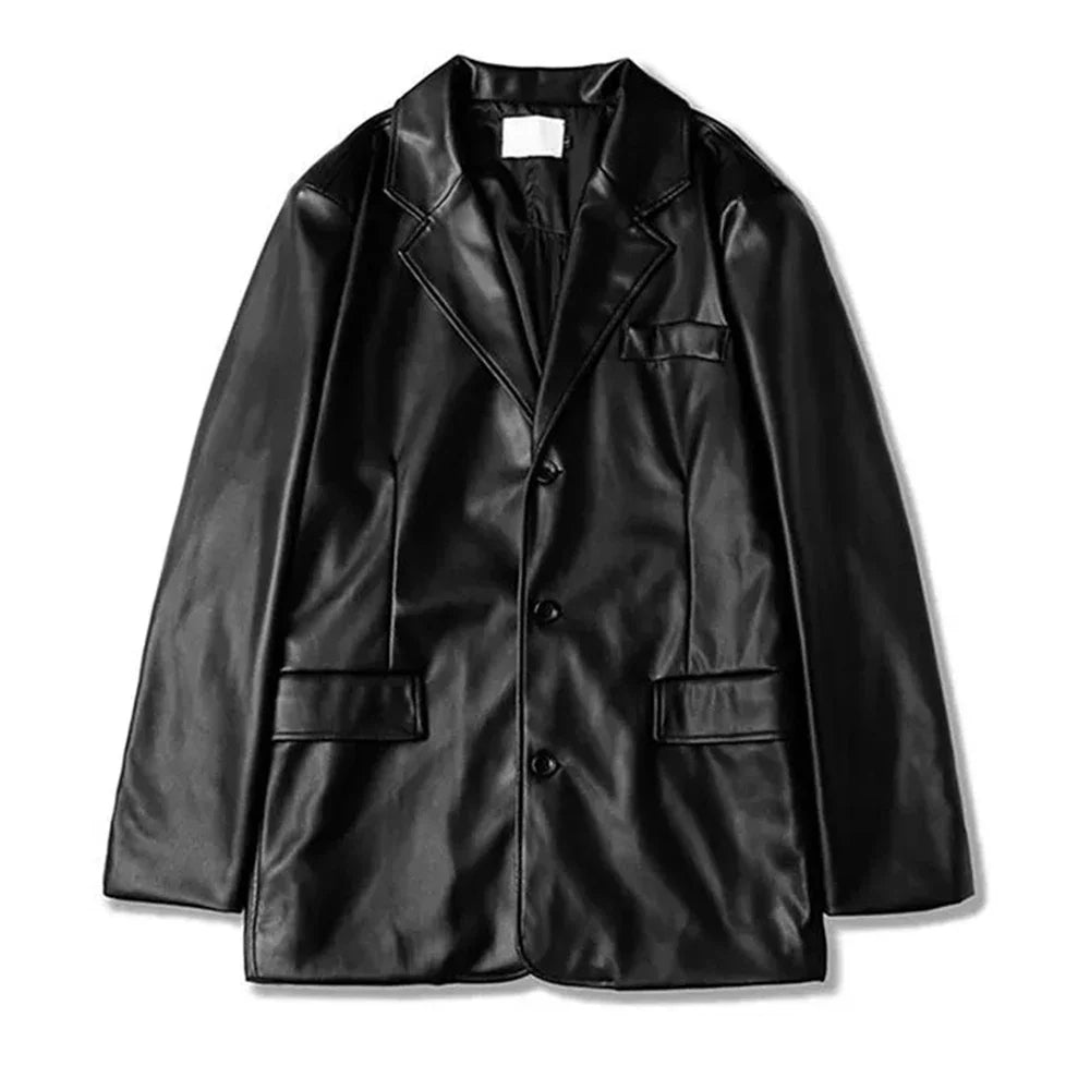 Veste en cuir PU style moto grunge pour homme