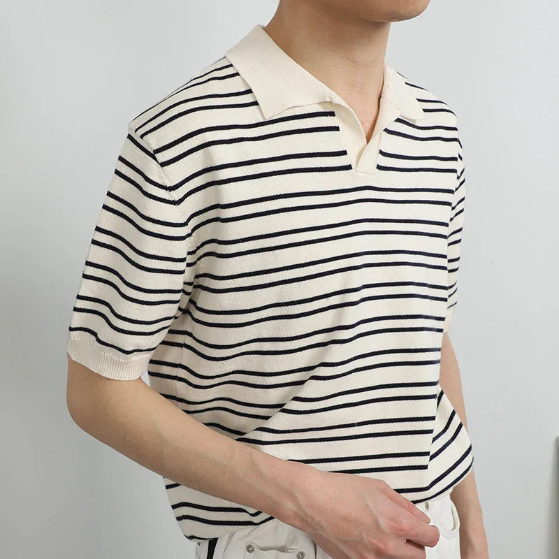 Herren Komfort Luxus Gestricktes Gestreiftes Polo-T-Shirt