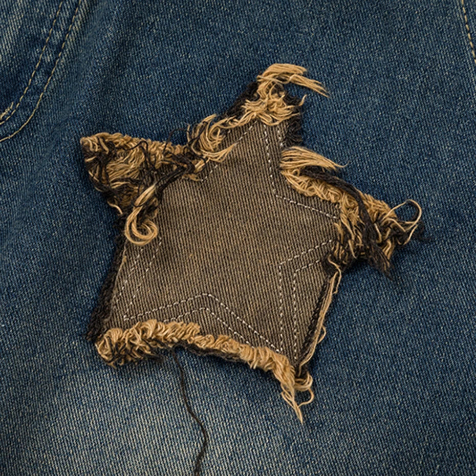 Vintage denim shorts met sterrenpatch