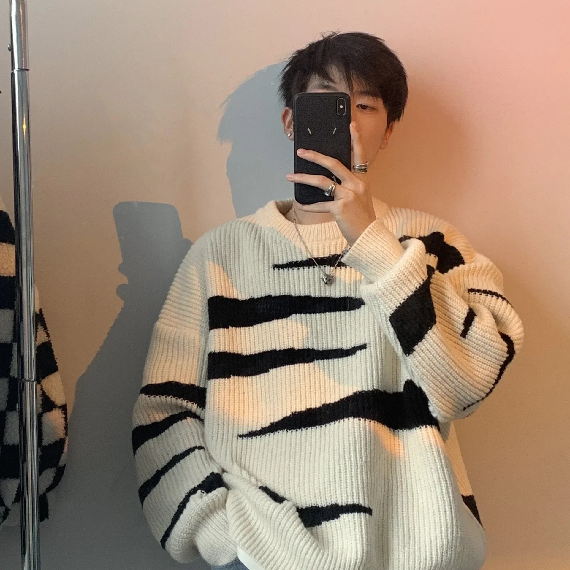 Stylish Retro Cozy Winter Striped Knit Sweater