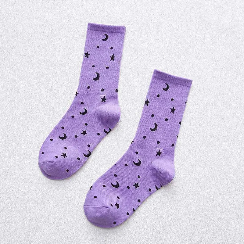 Star Moon Cartoon Letter School Socks