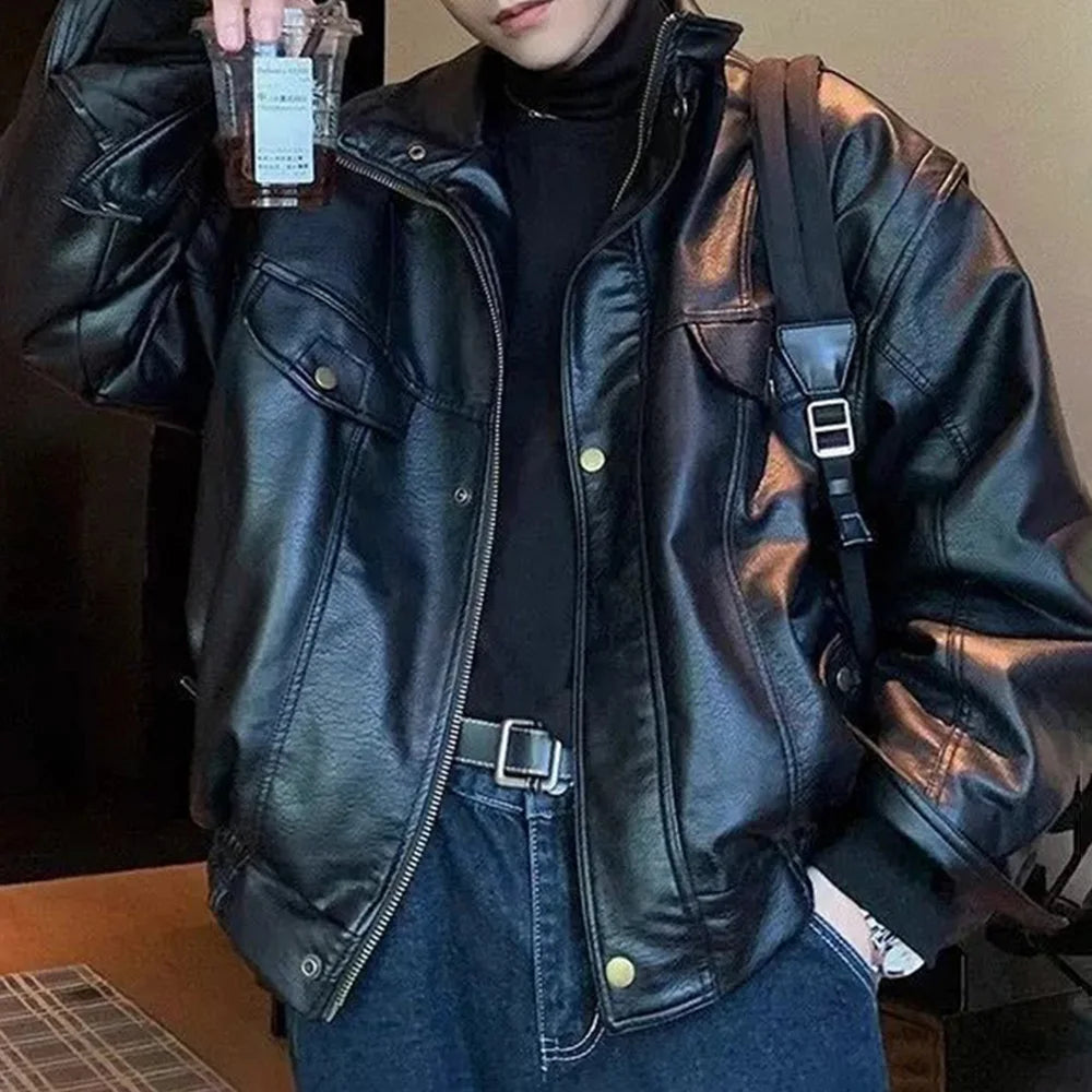 Men Durable Versatile Casual Leather Biker Jacket