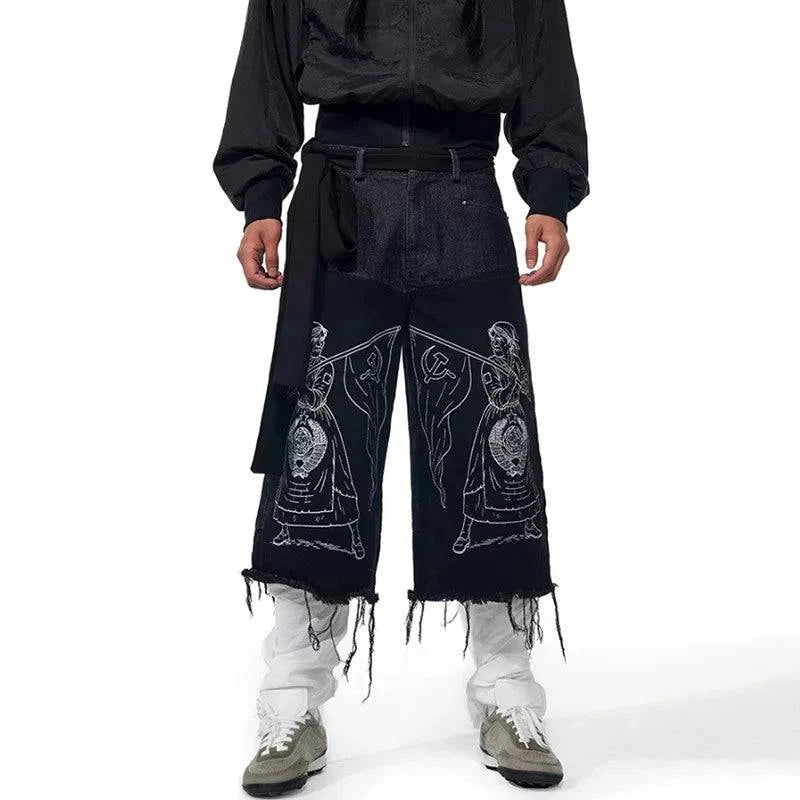 Original bestickte Quasten Burr Denim Jorts