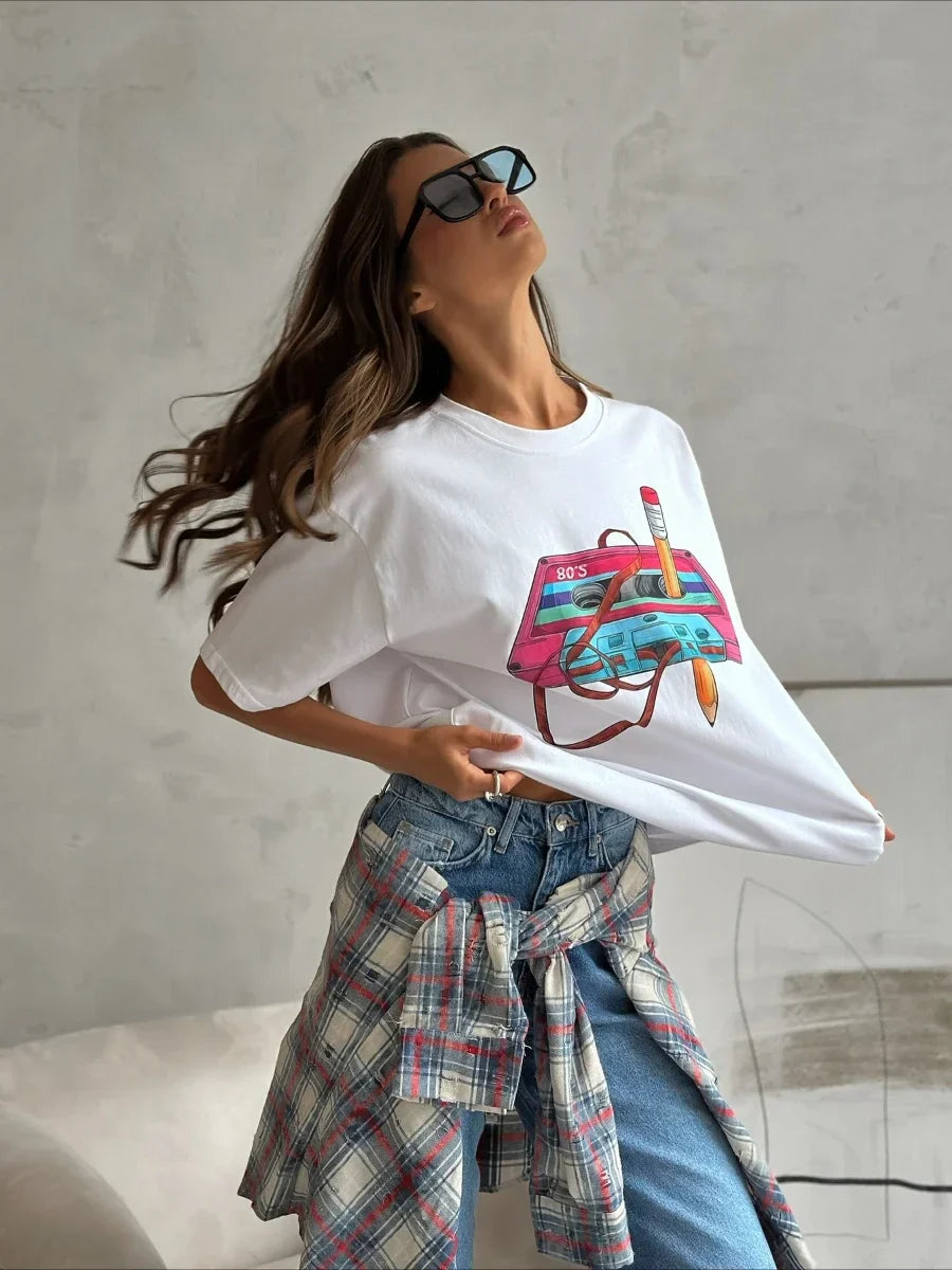 Vintage Hip Hop Printed Cotton T-Shirt