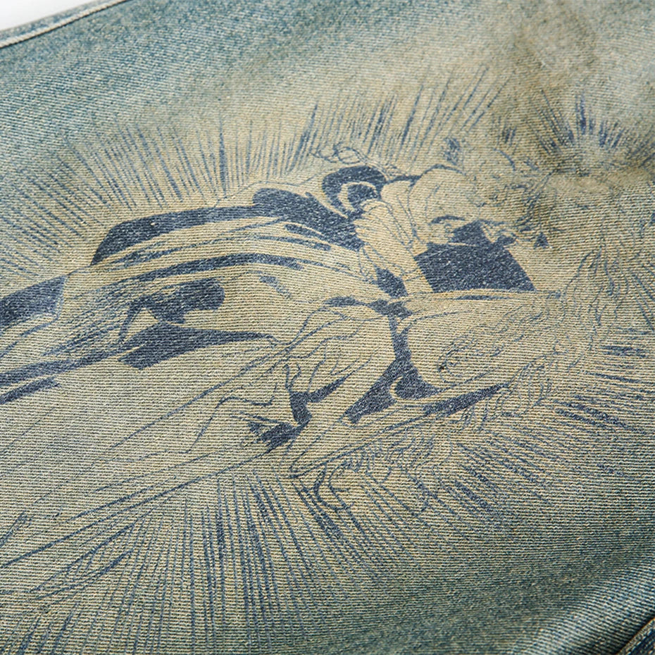 Pantaloncini in denim con stampa divina