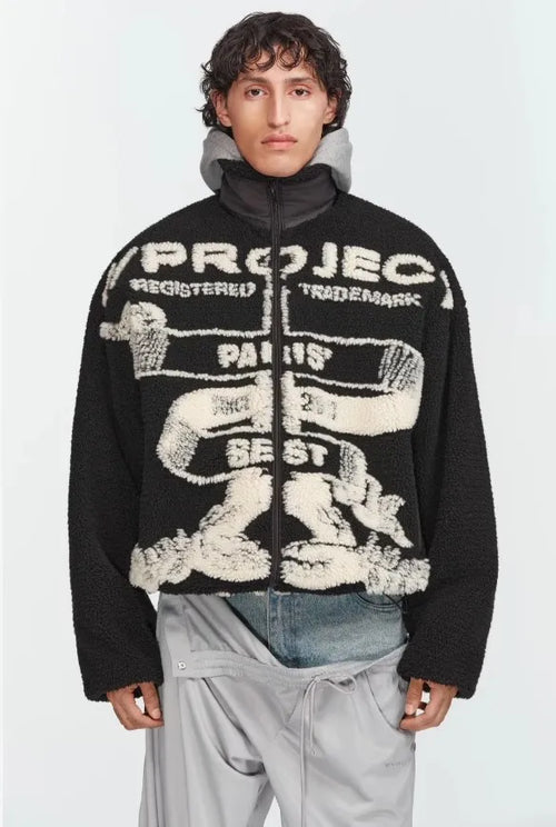 Jaqueta de Lã Fleece Streetwear Confortável com Gola Alta - Preto / L