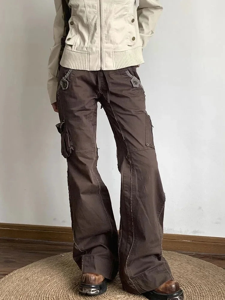 Brown Slim Flare Cargo Jeans