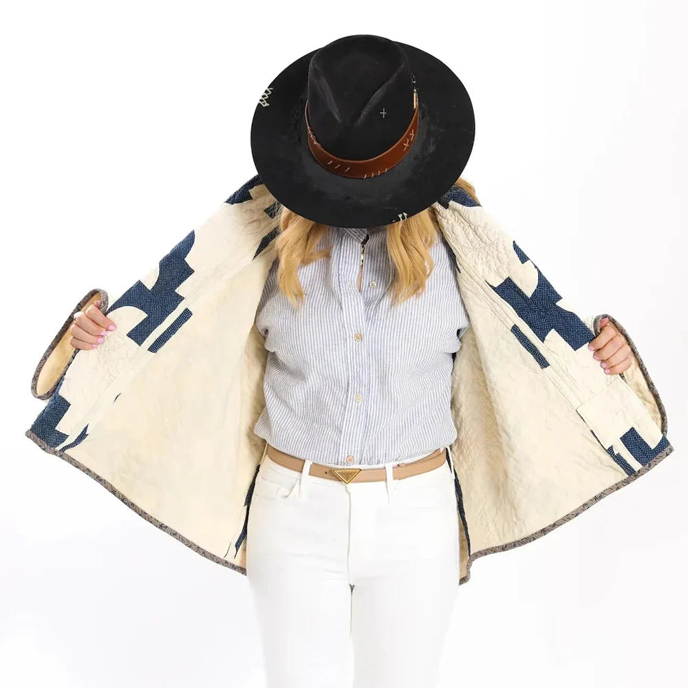 Veste à revers ample et durable à blocs de couleurs chics