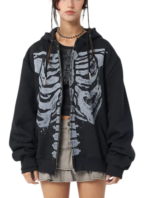 Cool Gothic Skull Print Streetwear Sweatshirt - Black / L