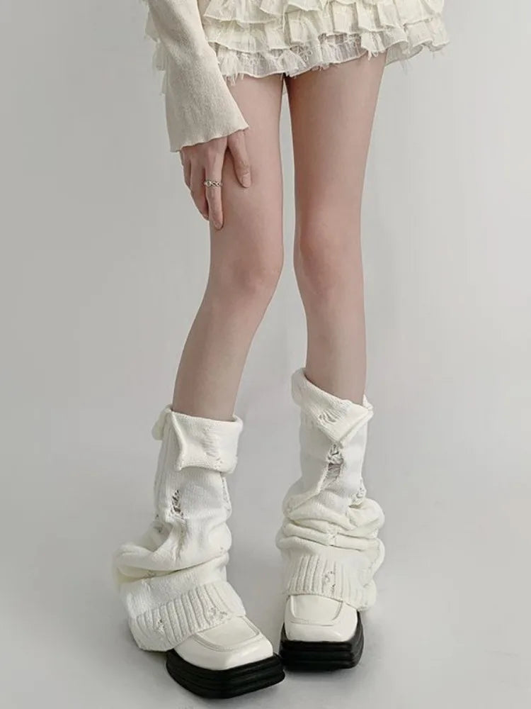 Y2K Grunge Distressed Knitted Leg Warmers